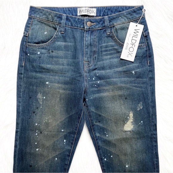 NWT Wildfox Distressed Slouchy Paint Splatter High Waist Boyfriend Cropped Jeans - Picture 5 of 10